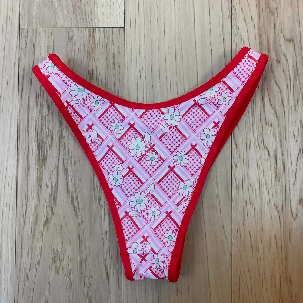 Frankies Bikinis Dove Classic Floral Bikini Swimsuit Bottom Red Rover Size XS
